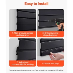 VEVOR Slat Wall Paneling, 2 x 4 ft, PVC Garage Slatwall with Modular Design, Black Slat Wall Easy-to-Install Adjustable Slatwall Panel with Coupling Structure & DIY Cutting, Fits for Storage & Display