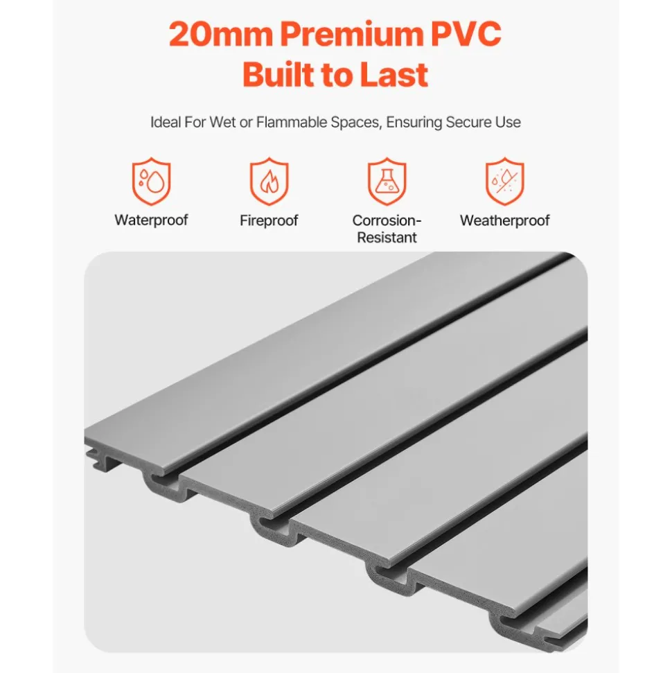 VEVOR Slat Wall Paneling, 2 x 4 ft, PVC Garage Slatwall with Modular Design, Grey Slat Wall Easy-to-Install Adjustable Slatwall Panel with Coupling Structure & DIY Cutting, Fits for Storage & Display