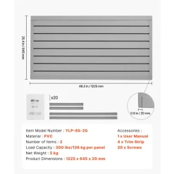 VEVOR Slat Wall Paneling, 2 x 4 ft, PVC Garage Slatwall with Modular Design, Grey Slat Wall Easy-to-Install Adjustable Slatwall Panel with Coupling Structure & DIY Cutting, Fits for Storage & Display