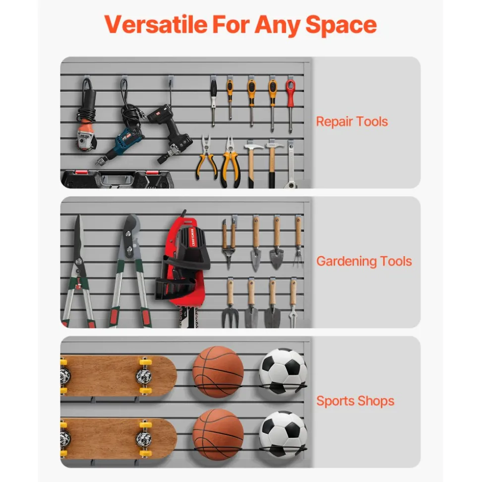 VEVOR Slat Wall Paneling, 2 x 4 ft, PVC Garage Slatwall with Modular Design, Grey Slat Wall Easy-to-Install Adjustable Slatwall Panel with Coupling Structure & DIY Cutting, Fits for Storage & Display