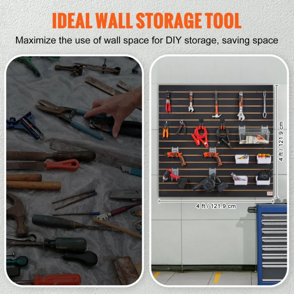 VEVOR Slatwall Panels, 4 ft x 2 ft Black Garage Wall Panels 24"H x 48"L (Set of 2 Panels), Heavy Duty Garage Wall Organizer Panels Display for Retail Store, Garage Wall, and Craft Storage Organization