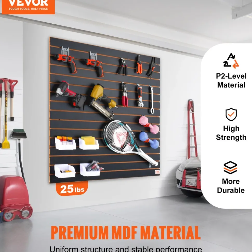 VEVOR Slatwall Panels, 4 ft x 2 ft Black Garage Wall Panels 24"H x 48"L (Set of 2 Panels), Heavy Duty Garage Wall Organizer Panels Display for Retail Store, Garage Wall, and Craft Storage Organization