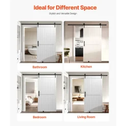 VEVOR Sliding Barn Door, 42 x 84 inch, High-Strength MDF Panel, Barn Door with Hardware Kit, Water-Proof PVC Surface, Easy to Install, H-Frame, Smoothly and Quietly Sliding for Living Room, Bathroom