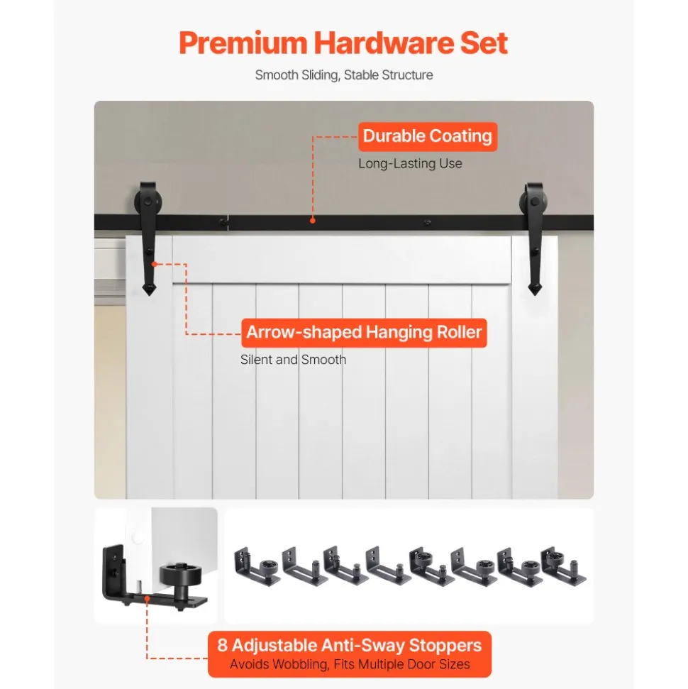 VEVOR Sliding Barn Door, 42 x 84 inch, High-Strength MDF Panel, Barn Door with Hardware Kit, Water-Proof PVC Surface, Easy to Install, H-Frame, Smoothly and Quietly Sliding for Living Room, Bathroom