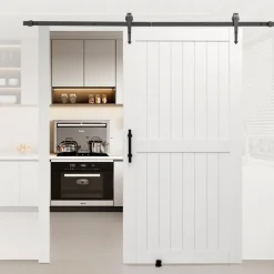 VEVOR Sliding Barn Door, 42 x 84 inch, High-Strength MDF Panel, Barn Door with Hardware Kit, Water-Proof PVC Surface, Easy to Install, H-Frame, Smoothly and Quietly Sliding for Living Room, Bathroom
