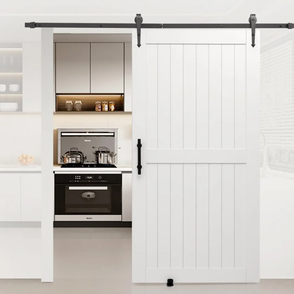 VEVOR Sliding Barn Door, 42 x 84 inch, High-Strength MDF Panel, Barn Door with Hardware Kit, Water-Proof PVC Surface, Easy to Install, H-Frame, Smoothly and Quietly Sliding for Living Room, Bathroom