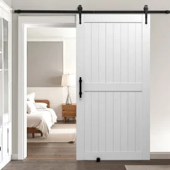 VEVOR Sliding Barn Door, 42 x 84 inch, High-Strength MDF Panel, Barn Door with Hardware Kit, Water-Proof PVC Surface, Easy to Install, H-Frame, Smoothly and Quietly Sliding for Living Room, Bathroom