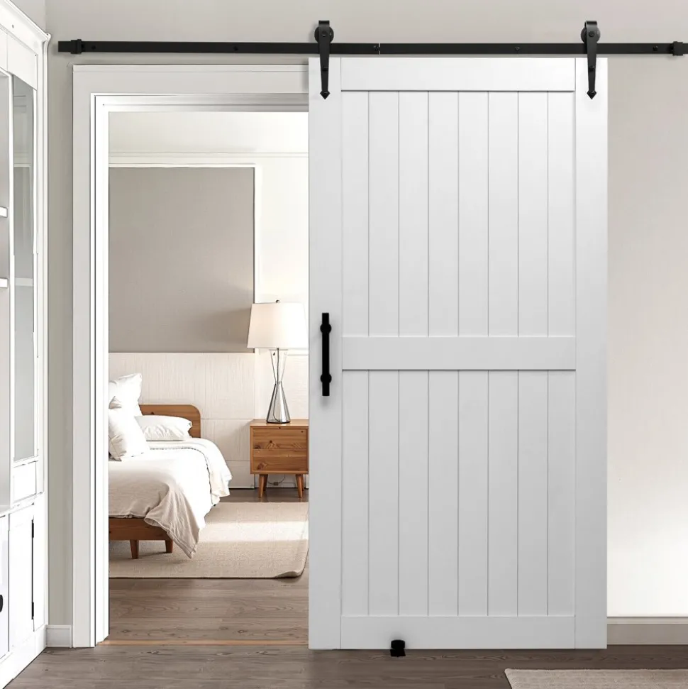 VEVOR Sliding Barn Door, 42 x 84 inch, High-Strength MDF Panel, Barn Door with Hardware Kit, Water-Proof PVC Surface, Easy to Install, H-Frame, Smoothly and Quietly Sliding for Living Room, Bathroom