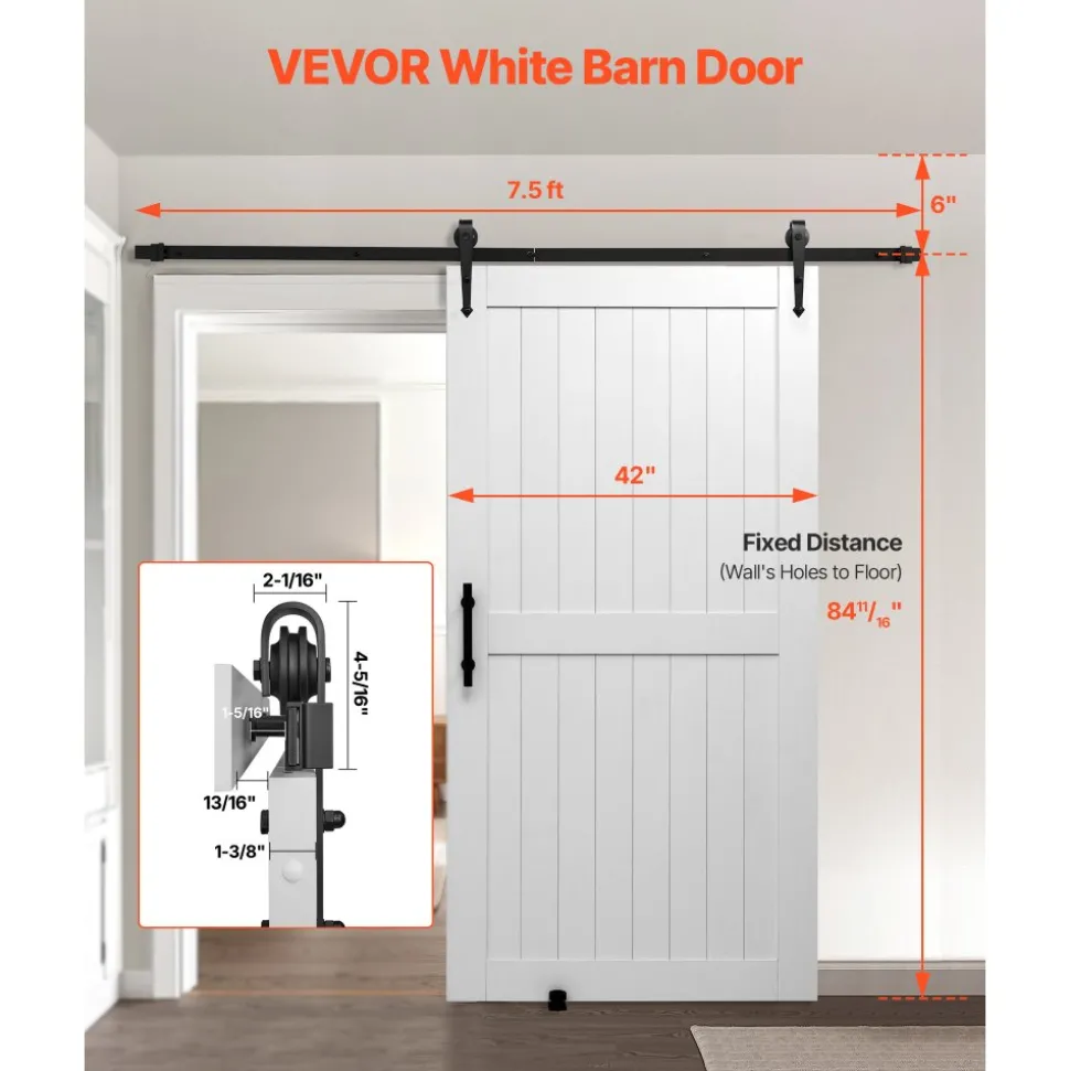 VEVOR Sliding Barn Door, 42 x 84 inch, High-Strength MDF Panel, Barn Door with Hardware Kit, Water-Proof PVC Surface, Easy to Install, H-Frame, Smoothly and Quietly Sliding for Living Room, Bathroom