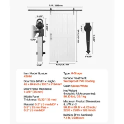 VEVOR Sliding Barn Door, 42 x 84 inch, High-Strength MDF Panel, Barn Door with Hardware Kit, Water-Proof PVC Surface, Easy to Install, H-Frame, Smoothly and Quietly Sliding for Living Room, Bathroom