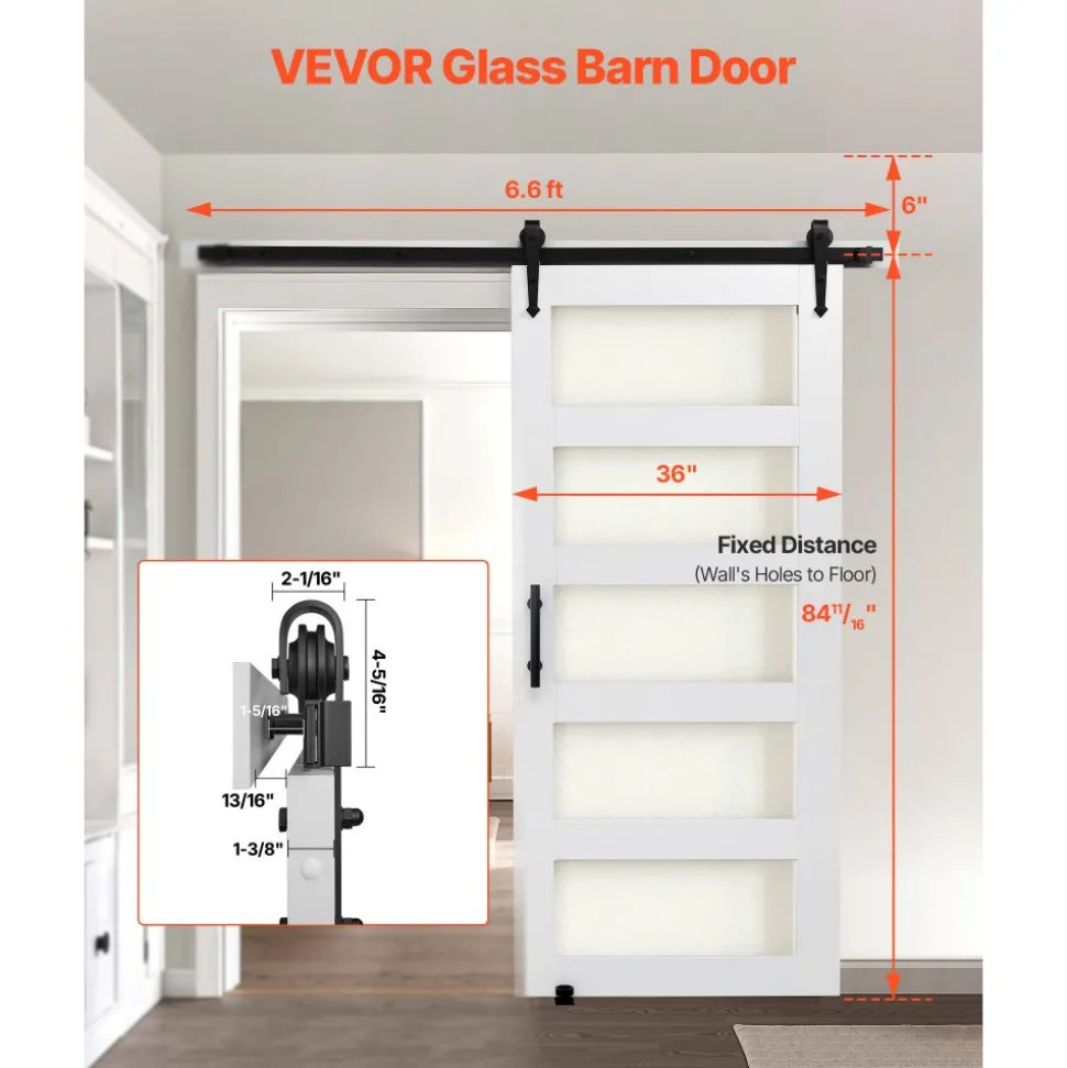 VEVOR Sliding Barn Door, 36 x 84 inch, High-Strength MDF Panel, Barn Door with Hardware Kit, Water-Proof PVC Surface, Easy to Install, H-Frame, Smoothly and Quietly Sliding for Living Room, Bathroom