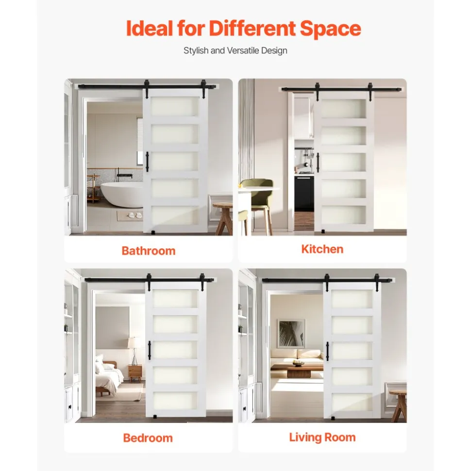 VEVOR Sliding Barn Door, 36 x 84 inch, High-Strength MDF Panel, Barn Door with Hardware Kit, Water-Proof PVC Surface, Easy to Install, H-Frame, Smoothly and Quietly Sliding for Living Room, Bathroom