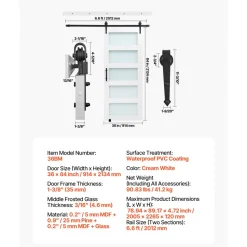 VEVOR Sliding Barn Door, 36 x 84 inch, High-Strength MDF Panel, Barn Door with Hardware Kit, Water-Proof PVC Surface, Easy to Install, H-Frame, Smoothly and Quietly Sliding for Living Room, Bathroom