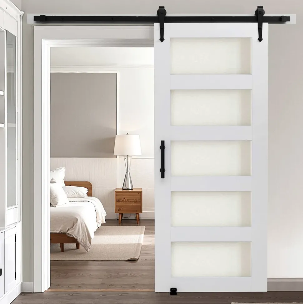 VEVOR Sliding Barn Door, 36 x 84 inch, High-Strength MDF Panel, Barn Door with Hardware Kit, Water-Proof PVC Surface, Easy to Install, H-Frame, Smoothly and Quietly Sliding for Living Room, Bathroom