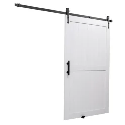 VEVOR Sliding Barn Door, 42 x 84 inch, High-Strength MDF Panel and Glass, Barn Door with Hardware Kit, Water-Proof PVC Surface, Easy to Install, H-Frame, Smoothly and Quietly Sliding for Living Room