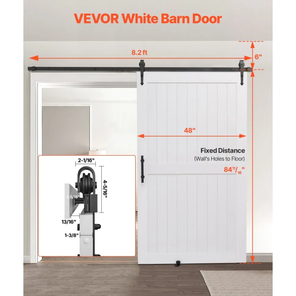 VEVOR Sliding Barn Door, 48 x 84 inch, High-Strength MDF Panel, Barn Door with Hardware Kit, Water-Proof PVC Surface, Easy to Install, H-Frame, Smoothly and Quietly Sliding for Living Room, Bathroom