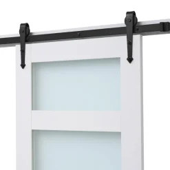 VEVOR Sliding Barn Door, 32 x 84 inch, High-Strength MDF Panel and Glass, Barn Door with Hardware Kit, Water-Proof PVC Surface, Easy to Install, H-Frame, Smoothly and Quietly Sliding for Living Room