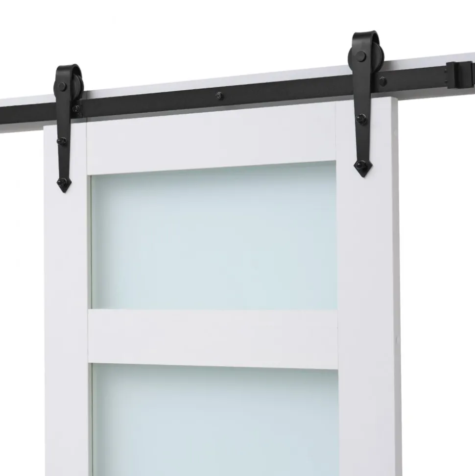 VEVOR Sliding Barn Door, 32 x 84 inch, High-Strength MDF Panel and Glass, Barn Door with Hardware Kit, Water-Proof PVC Surface, Easy to Install, H-Frame, Smoothly and Quietly Sliding for Living Room