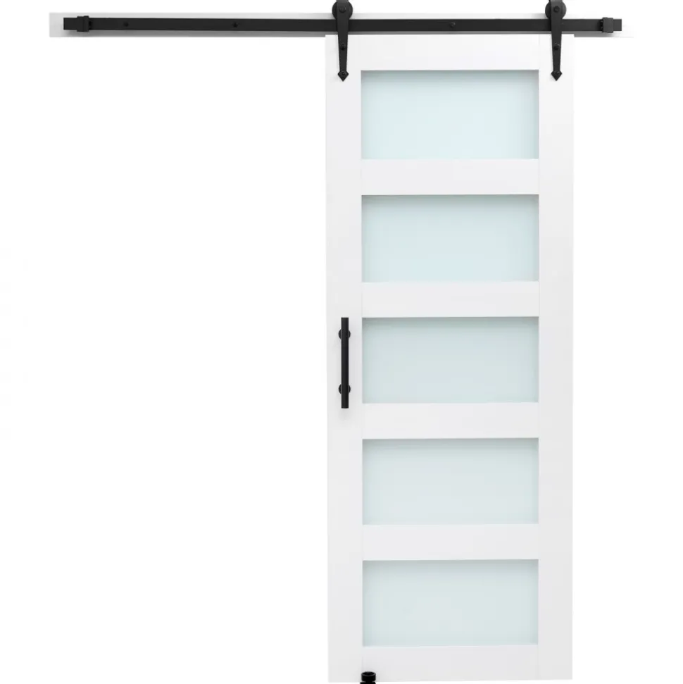 VEVOR Sliding Barn Door, 32 x 84 inch, High-Strength MDF Panel and Glass, Barn Door with Hardware Kit, Water-Proof PVC Surface, Easy to Install, H-Frame, Smoothly and Quietly Sliding for Living Room