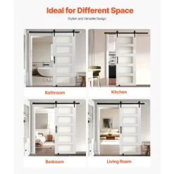 VEVOR Sliding Barn Door, 32 x 84 inch, High-Strength MDF Panel and Glass, Barn Door with Hardware Kit, Water-Proof PVC Surface, Easy to Install, H-Frame, Smoothly and Quietly Sliding for Living Room