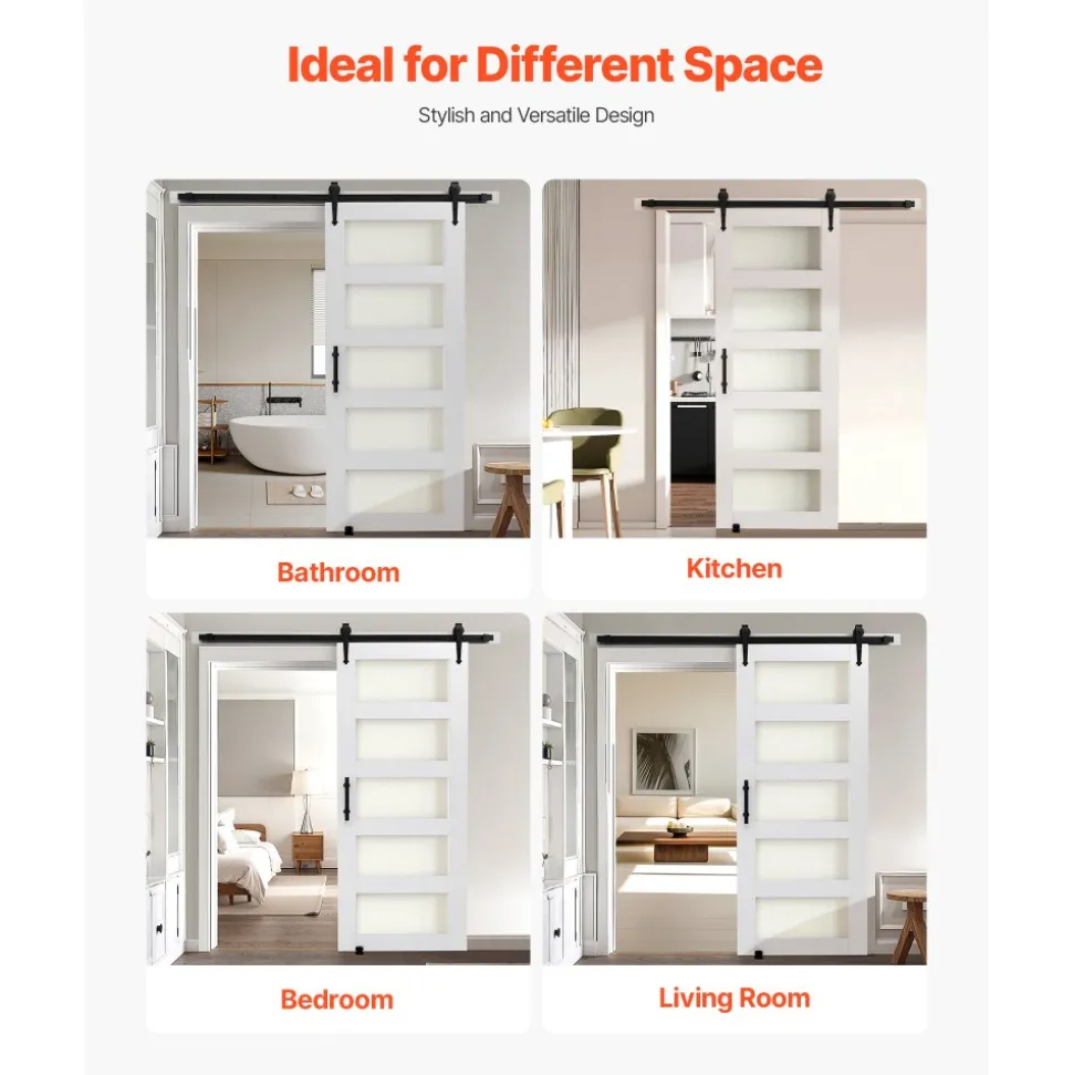 VEVOR Sliding Barn Door, 32 x 84 inch, High-Strength MDF Panel and Glass, Barn Door with Hardware Kit, Water-Proof PVC Surface, Easy to Install, H-Frame, Smoothly and Quietly Sliding for Living Room