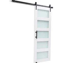 VEVOR Sliding Barn Door, 32 x 84 inch, High-Strength MDF Panel and Glass, Barn Door with Hardware Kit, Water-Proof PVC Surface, Easy to Install, H-Frame, Smoothly and Quietly Sliding for Living Room