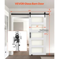 VEVOR Sliding Barn Door, 32 x 84 inch, High-Strength MDF Panel and Glass, Barn Door with Hardware Kit, Water-Proof PVC Surface, Easy to Install, H-Frame, Smoothly and Quietly Sliding for Living Room