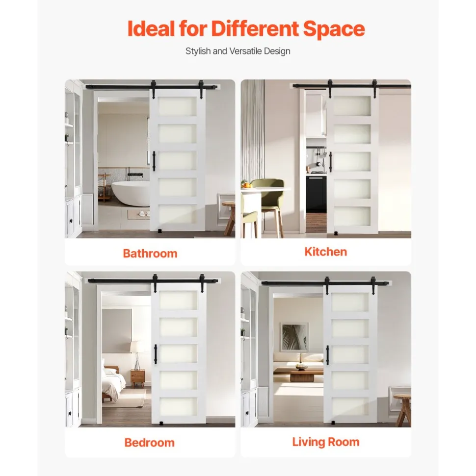 VEVOR Sliding Barn Door, 30 x 84 inch, High-Strength MDF Panel and Glass, Barn Door with Hardware Kit, Water-Proof PVC Surface, Easy to Install, H-Frame, Smoothly and Quietly Sliding for Living Room