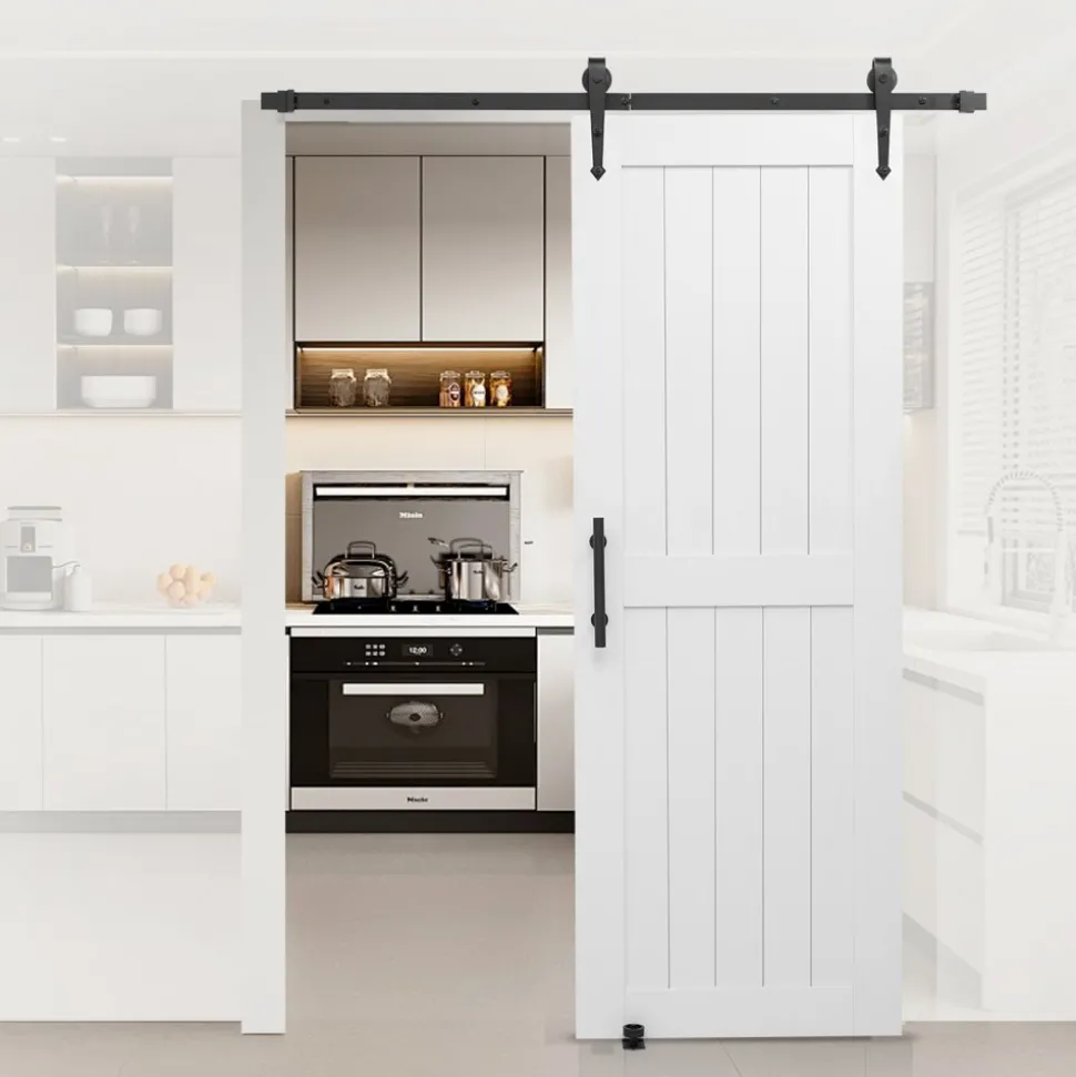 VEVOR Sliding Barn Door, 30 x 84 inch, High-Strength MDF Panel, Barn Door with Hardware Kit, Water-Proof PVC Surface, Easy to Install, H-Frame, Smoothly and Quietly Sliding for Living Room, Bathroom