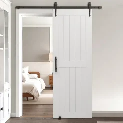 VEVOR Sliding Barn Door, 30 x 84 inch, High-Strength MDF Panel, Barn Door with Hardware Kit, Water-Proof PVC Surface, Easy to Install, H-Frame, Smoothly and Quietly Sliding for Living Room, Bathroom