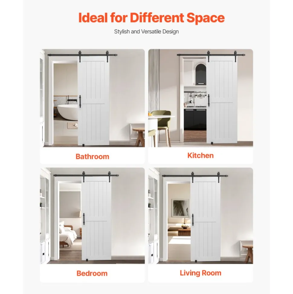 VEVOR Sliding Barn Door, 30 x 84 inch, High-Strength MDF Panel, Barn Door with Hardware Kit, Water-Proof PVC Surface, Easy to Install, H-Frame, Smoothly and Quietly Sliding for Living Room, Bathroom