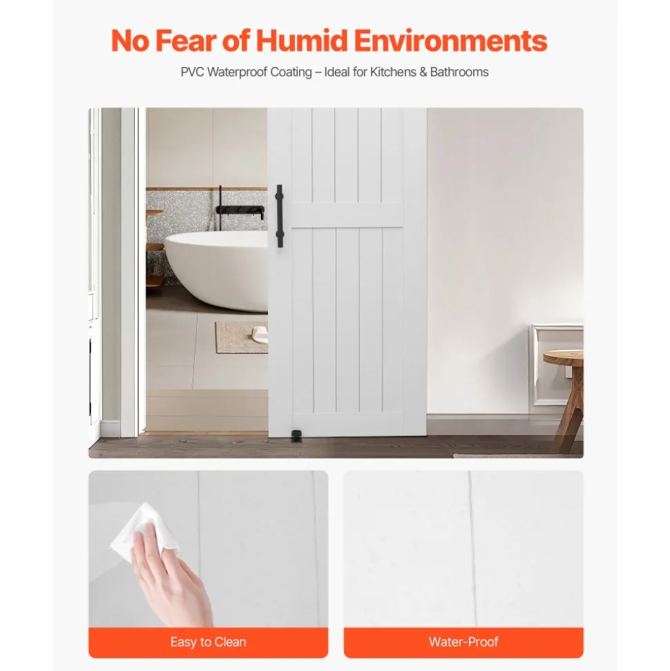 VEVOR Sliding Barn Door, 30 x 84 inch, High-Strength MDF Panel, Barn Door with Hardware Kit, Water-Proof PVC Surface, Easy to Install, H-Frame, Smoothly and Quietly Sliding for Living Room, Bathroom