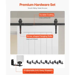 VEVOR Sliding Barn Door, 30 x 84 inch, High-Strength MDF Panel, Barn Door with Hardware Kit, Water-Proof PVC Surface, Easy to Install, H-Frame, Smoothly and Quietly Sliding for Living Room, Bathroom
