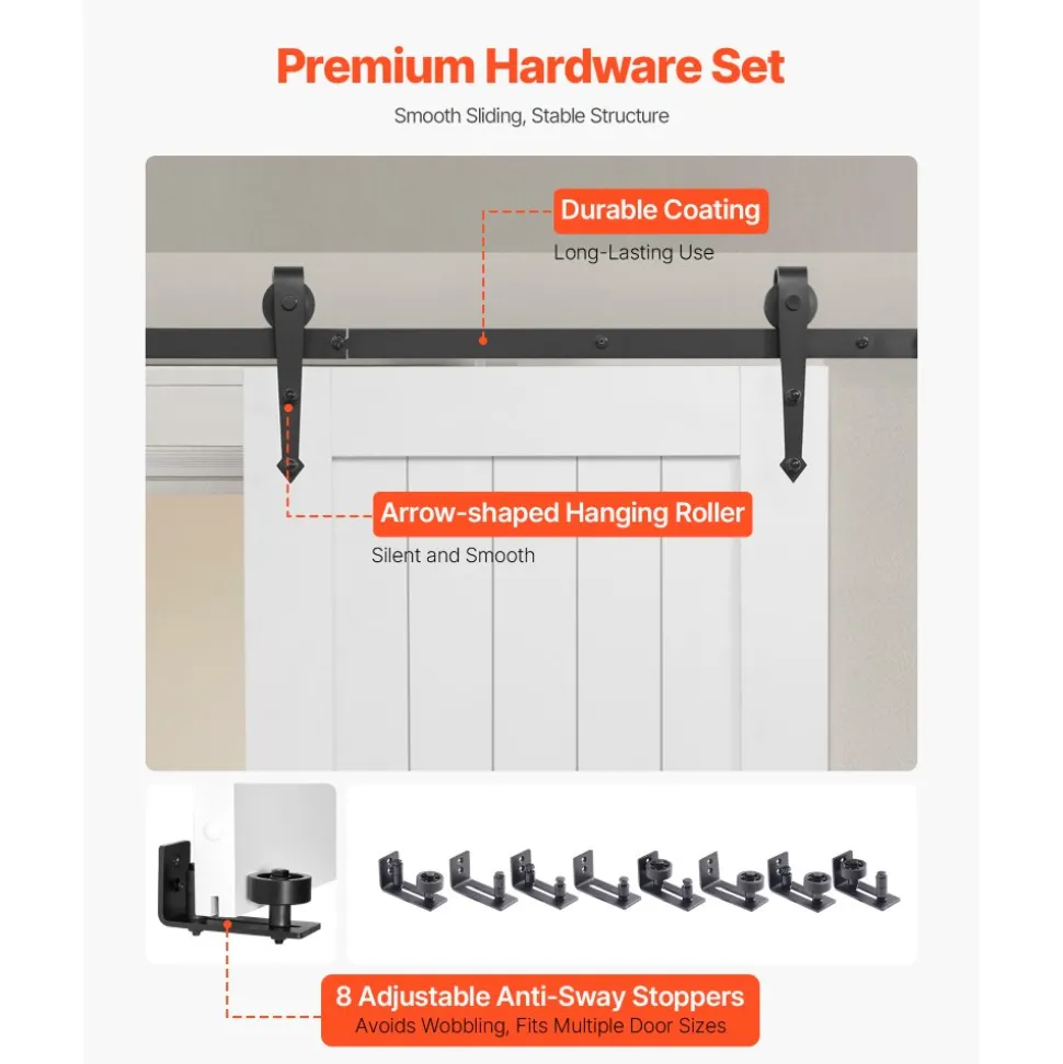 VEVOR Sliding Barn Door, 30 x 84 inch, High-Strength MDF Panel, Barn Door with Hardware Kit, Water-Proof PVC Surface, Easy to Install, H-Frame, Smoothly and Quietly Sliding for Living Room, Bathroom