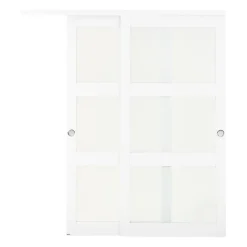 VEVOR Sliding Closet Door, 72" (Double 37") x 80", 3-Lite Frosted Glass Bypass Sliding Doors with Hardware Kit & Floor Guide, Solid Wood & MDF Slab with Water-Proof PVC Surface for Closets Bedrooms