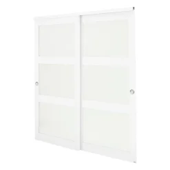 VEVOR Sliding Closet Door, 72" (Double 37") x 80", 3-Lite Frosted Glass Bypass Sliding Doors with Hardware Kit & Floor Guide, Solid Wood & MDF Slab with Water-Proof PVC Surface for Closets Bedrooms