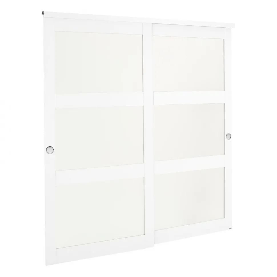 VEVOR Sliding Closet Door, 72" (Double 37") x 80", 3-Lite Frosted Glass Bypass Sliding Doors with Hardware Kit & Floor Guide, Solid Wood & MDF Slab with Water-Proof PVC Surface for Closets Bedrooms