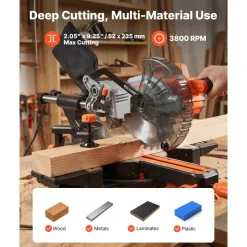 VEVOR Sliding Compound Miter Saw, 7-1/4 inch Blade, DC 18.5V Cordless Miter Saw, with LED Precision Alignment, Adjustable Angles, Battery and Charger Included, for Cutting Wood, Metals, Laminates