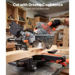 VEVOR Sliding Compound Miter Saw, 7-1/4 inch Blade, DC 18.5V Cordless Miter Saw, with LED Precision Alignment, Adjustable Angles, Battery and Charger Included, for Cutting Wood, Metals, Laminates
