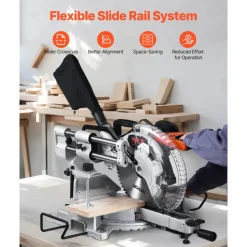 VEVOR Sliding Compound Miter Saw, 10-Inch Blade, 15 Amp Motor, 60-Tooth, Corded Double Bevel Sliding Miter Saw, LED Precision Alignment, Angle Adjustable, for Wood, Composite Decking, Laminates