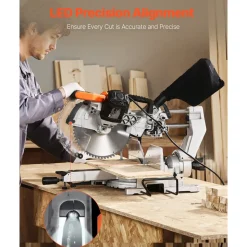VEVOR Sliding Compound Miter Saw, 10-Inch Blade, 15 Amp Motor, 60-Tooth, Corded Double Bevel Sliding Miter Saw, LED Precision Alignment, Angle Adjustable, for Wood, Composite Decking, Laminates
