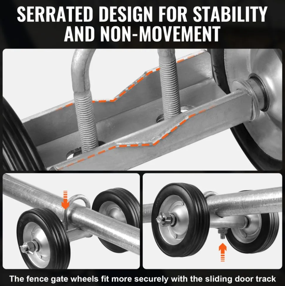 VEVOR Sliding Gate Kit, 6” Rolling Gate Hardware Kit, Universal Sliding Gate Rollers Track Wheels, Heavy Duty Sliding Gate Guide Roller for Sliding Gates and Rolling Door,600 lbs Max. Load,Black