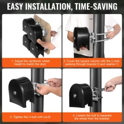 VEVOR Sliding Gate Kit, Rolling Gate Hardware Kit w/ U-Shaped Wheel Groove for Cantilever Sliding Gates and Rolling Door, Sliding Gate Rollers 4 Track Wheels w/ Cover, Heavy Duty Sliding Roller,Black