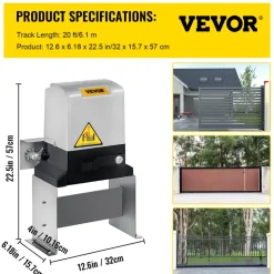 VEVOR Sliding Gate Opener, AC1400 3100LBS, with 2 Remote Controls, Gate Operator Hardware Kit for Security, Move Speed 43ft Per Min, Electric Rolling Driveway Slide Gate Motor