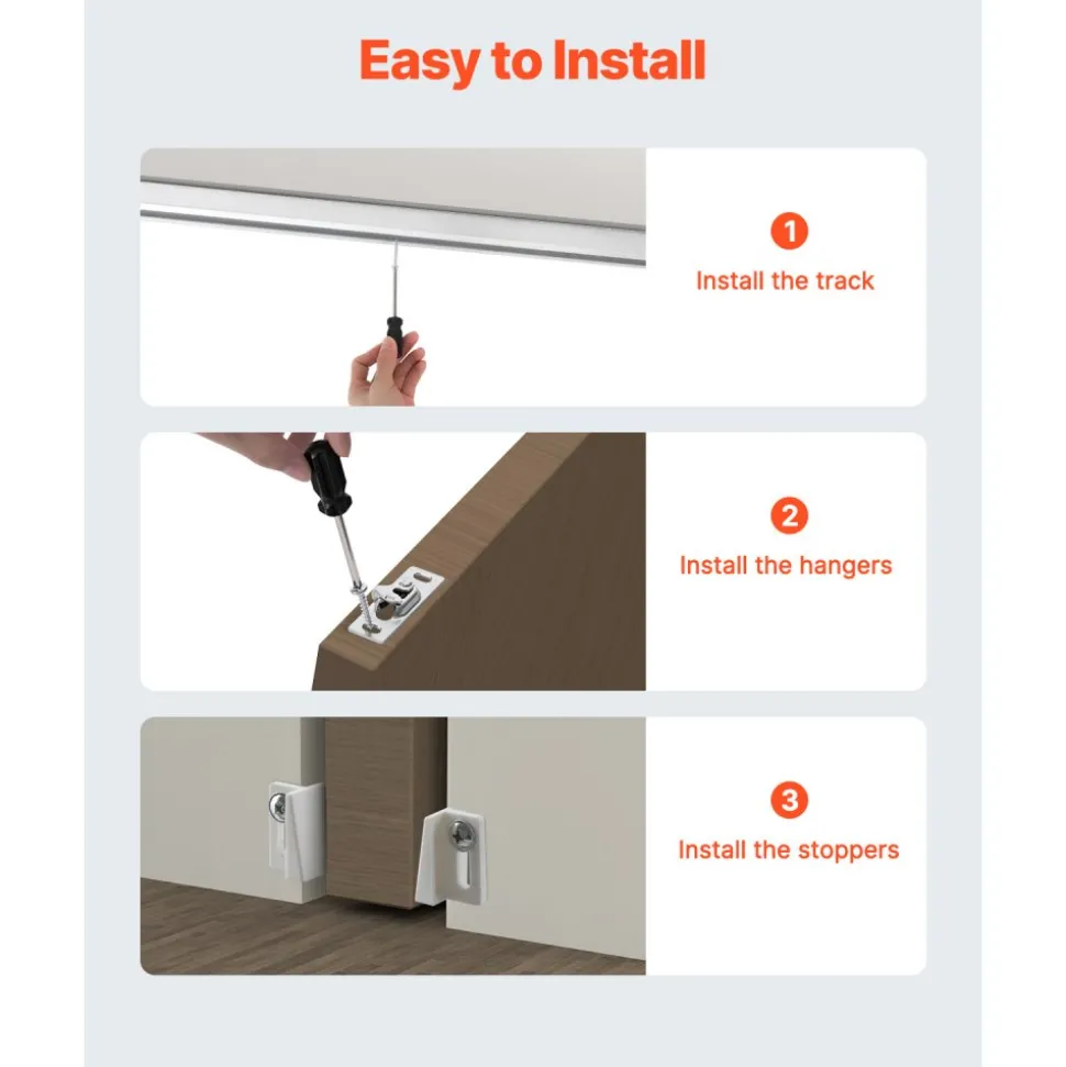 VEVOR Sliding Pocket Door Hardware Track Kit, 5.73 ft Heavy Duty Pocket Door Hardware Kit, Commercial Grade Pocket Door Hardware and Track Set for 24"-36" Wide Single Door, Smoothly and Easy to Install