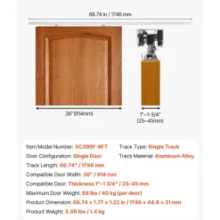VEVOR Sliding Pocket Door Hardware Track Kit, 68.74