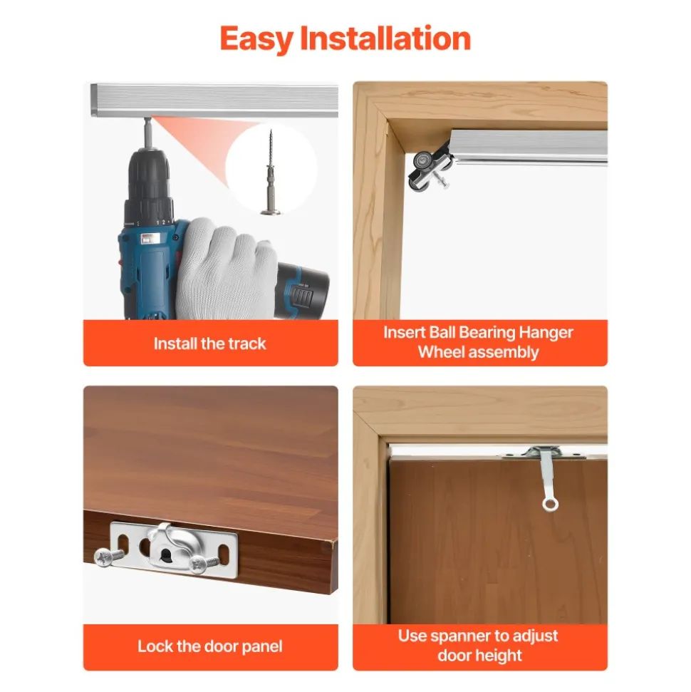 VEVOR Sliding Pocket Door Hardware Track Kit, 68.74" Pocket Door Track Kit with Soft Close Mechanism for Smooth and Quiet Sliding, Easy to Install, for 1" to 1 3/4" Thickness 36" Width Single Door