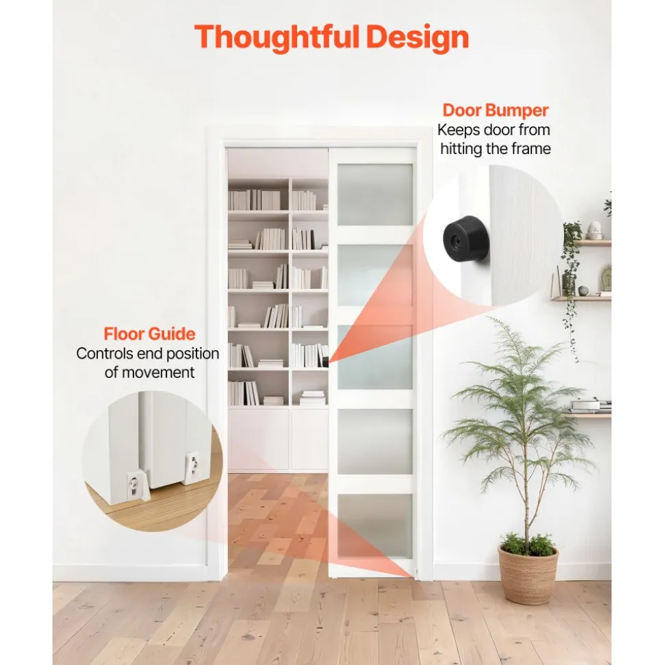 VEVOR Sliding Pocket Door Hardware Track Kit, 68.74" Pocket Door Track Kit with Soft Close Mechanism for Smooth and Quiet Sliding, Easy to Install, for 1" to 1 3/4" Thickness 36" Width Single Door
