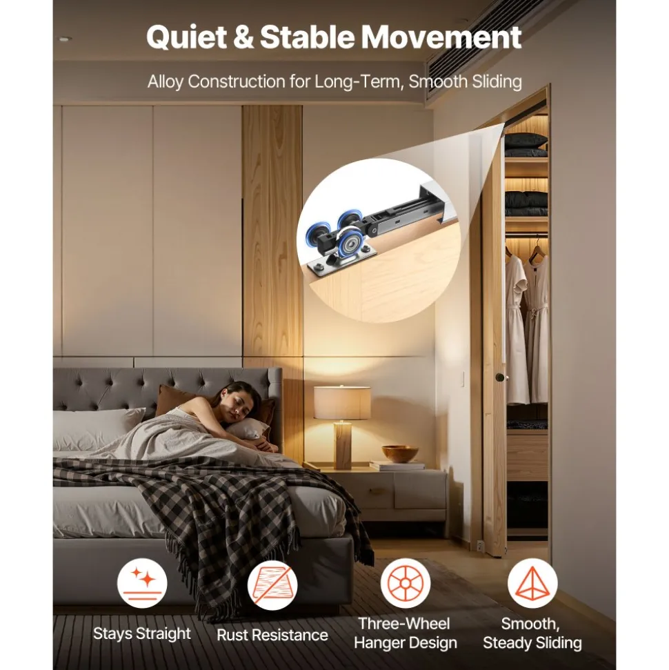 VEVOR Sliding Pocket Door Hardware Track Kit, 56.73" Pocket Door Track Kit with Soft Close Mechanism for Smooth and Quiet Sliding, Easy to Install, for 1" to 1 3/4" Thickness 30" Width Single Door