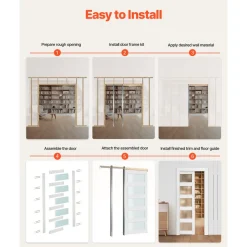 VEVOR Sliding Pocket Door, 30" x 80", 5-Lite Frosted Glass Single Sliding Door with Hardware Kit, Sturdy Solid Wood & MDF Pocket Doors Slab with Waterproof Surface for Bedroom Kitchen Study Room